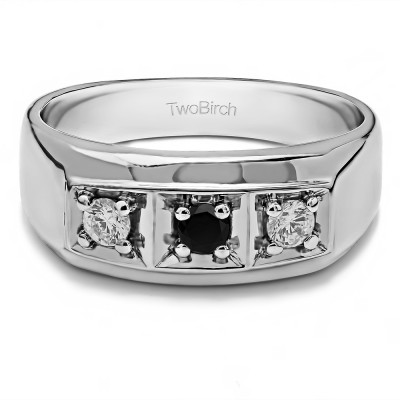 0.48 Ct. Black and White Three Stone Prong In Channel Set Men's Wedding Ring