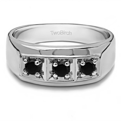 0.48 Ct. Black Three Stone Prong In Channel Set Men's Wedding Ring