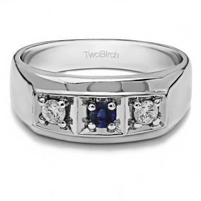 0.33 Ct. Sapphire and Diamond Three Stone Prong In Channel Set Men's Wedding Ring