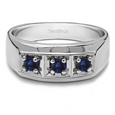 0.33 Ct. Sapphire Three Stone Prong In Channel Set Men's Wedding Ring