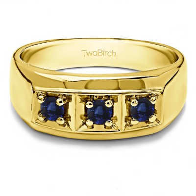 0.48 Ct. Sapphire Three Stone Prong In Channel Set Men's Wedding Ring in Yellow Gold
