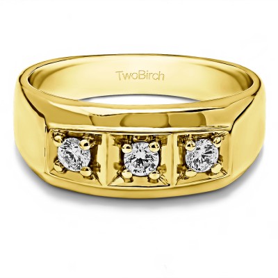 0.33 Ct. Three Stone Prong In Channel Set Men's Wedding Ring in Yellow Gold