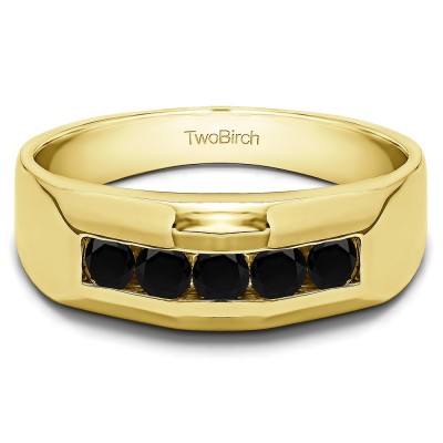 0.76 Ct. Black Five Stone Channel Set Men's Wedding Band in Yellow Gold
