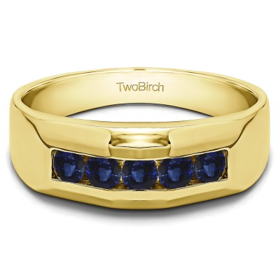 0.76 Ct. Sapphire Five Stone Channel Set Men's Wedding Band in Yellow Gold