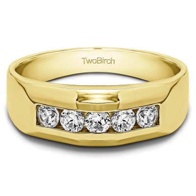 0.76 Ct. Five Stone Channel Set Men's Wedding Band in Yellow Gold