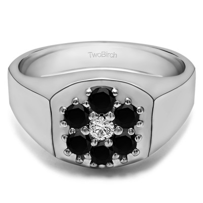 0.74 Ct. Black and White Stone Cluster Men's Fashion Ring