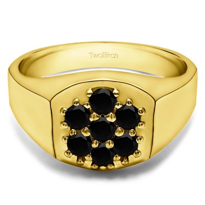 0.74 Ct. Black Stone Cluster Men's Fashion Ring in Yellow Gold