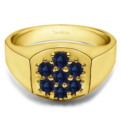 0.74 Ct. Sapphire Cluster Men's Fashion Ring in Yellow Gold