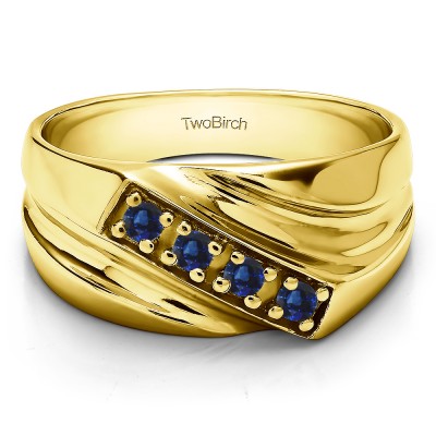 0.24 Ct. Sapphire Four Stone Prong Set Diagonal Men's Wedding Ring in Yellow Gold
