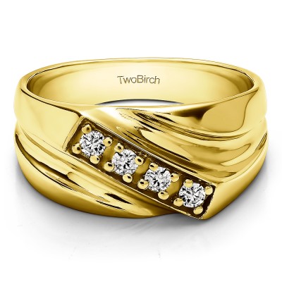 0.24 Ct. Four Stone Prong Set Diagonal Men's Wedding Ring in Yellow Gold