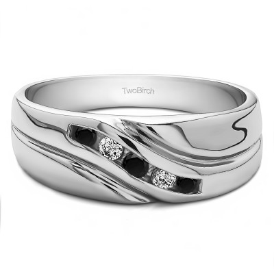 0.29 Ct. Black and White Five Stone Twisted Shank Men's Wedding Ring