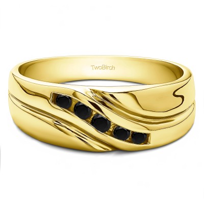 0.29 Ct. Black Five Stone Twisted Shank Men's Wedding Ring in Yellow Gold