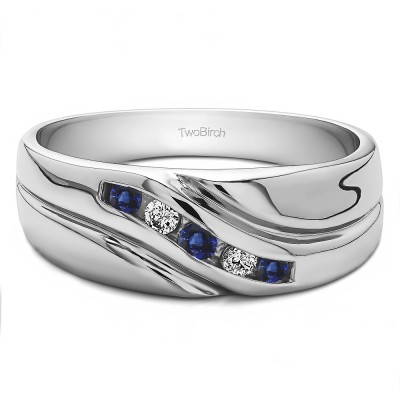 0.48 Ct. Sapphire and Diamond Five Stone Twisted Shank Men's Wedding Ring
