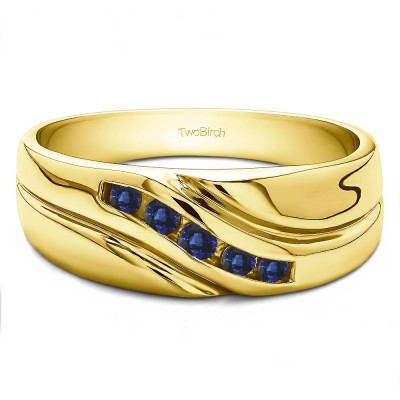 0.29 Ct. Sapphire Five Stone Twisted Shank Men's Wedding Ring in Yellow Gold