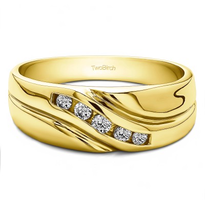 0.48 Ct. Five Stone Twisted Shank Men's Wedding Ring in Yellow Gold