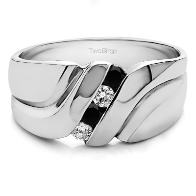 0.24 Ct. Black and White Four Stone Twisted Shank Men's Wedding Band