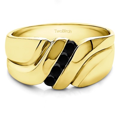 0.24 Ct. Black Four Stone Twisted Shank Men's Wedding Band in Yellow Gold