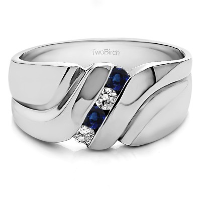 0.24 Ct. Sapphire and Diamond Four Stone Twisted Shank Men's Wedding Band