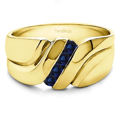 0.24 Ct. Sapphire Four Stone Twisted Shank Men's Wedding Band in Yellow Gold