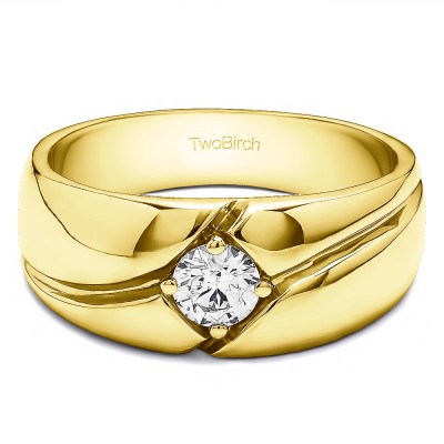 0.09 Ct. Prong in Bezel Solitaire Men's Wedding Band in Yellow Gold