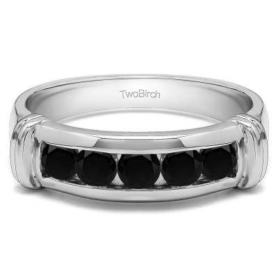 1 Ct. Black Five Stone Channel Set Men's Band With Raised Edges