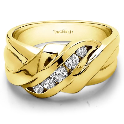 0.25 Ct. Five Stone Twisted Ribbed Shank Men's Ring in Yellow Gold