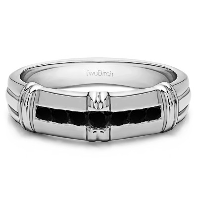 0.31 Ct. Black Seven Stone Channel Set Men's Wedding Ring with Raised Design