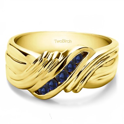 0.27 Ct. Sapphire Five Stone Twisted Shank Men's Wedding Band in Yellow Gold