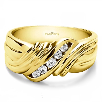 0.27 Ct. Five Stone Twisted Shank Men's Wedding Band in Yellow Gold