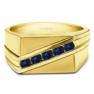 0.5 Ct. Sapphire Five Stone Channel Set Men's Wedding Ring in Yellow Gold