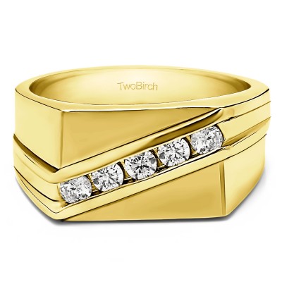0.5 Ct. Five Stone Channel Set Men's Wedding Ring in Yellow Gold