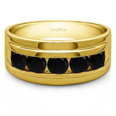 1 Ct. Black Five Stone Classic Channel Set Men's Wedding Ring in Yellow Gold