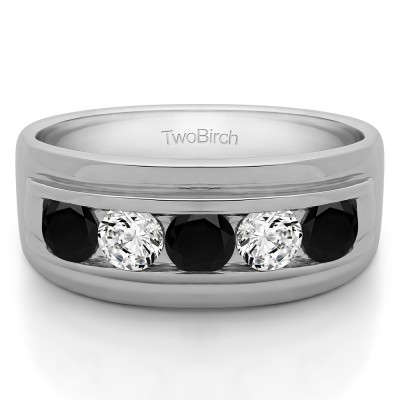 2 Ct. Black and White Five Stone Classic Channel Set Men's Wedding Ring