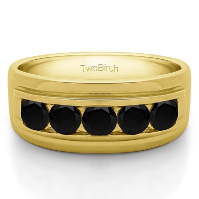 2 Ct. Black Five Stone Classic Channel Set Men's Wedding Ring in Yellow Gold