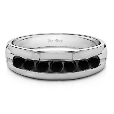 0.98 Ct. Black Seven Stone Channel Set Men's Ring with Open End Design