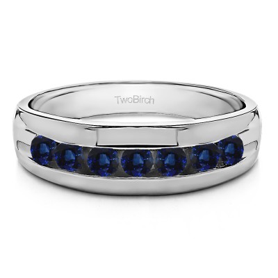 0.98 Ct. Sapphire Seven Stone Channel Set Men's Ring with Open End Design