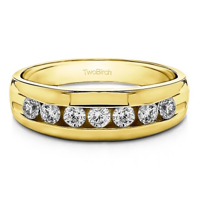 0.49 Ct. Seven Stone Channel Set Men's Ring with Open End Design in Yellow Gold