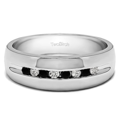 0.32 Ct. Black and White Eight Stone Thin Channel Set Men's Wedding Ring with Open Ends