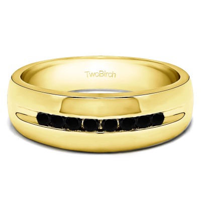 0.32 Ct. Black Eight Stone Thin Channel Set Men's Wedding Ring with Open Ends in Yellow Gold