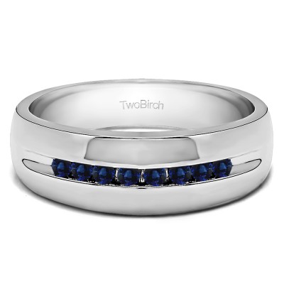 0.32 Ct. Sapphire Eight Stone Thin Channel Set Men's Wedding Ring with Open Ends