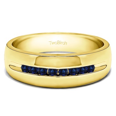 0.32 Ct. Sapphire Eight Stone Thin Channel Set Men's Wedding Ring with Open Ends in Yellow Gold