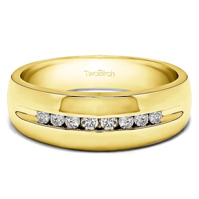 0.32 Ct. Eight Stone Thin Channel Set Men's Wedding Ring with Open Ends in Yellow Gold