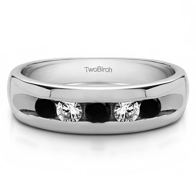 0.75 Ct. Black and White Stone Wide Channel Set Men's Ring with Open End Design