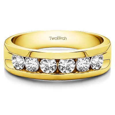 0.99 Ct. Six Stone Channel Set Gent's Band with Open Ends in Yellow Gold