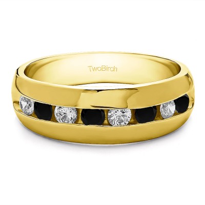 0.23 Ct. Black and White Stone Channel set Men's Band with Open Ended Channel in Yellow Gold