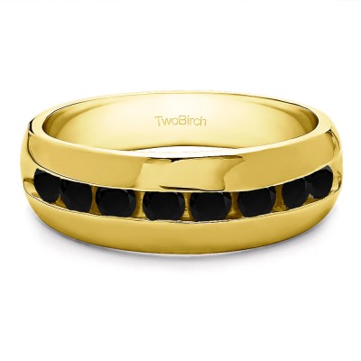 0.52 Ct. Black Stone Channel set Men's Band with Open Ended Channel in Yellow Gold