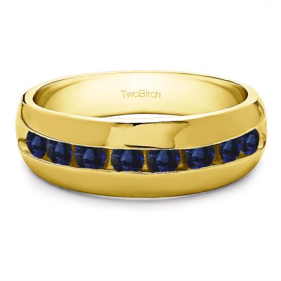 0.52 Ct. Sapphire Channel set Men's Band with Open Ended Channel in Yellow Gold