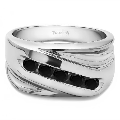 0.5 Ct. Black Five Stone Channel Set Ribbed Shank Men's Wedding Band