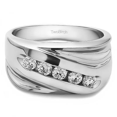 1 Ct. Five Stone Channel Set Ribbed Shank Men's Wedding Band