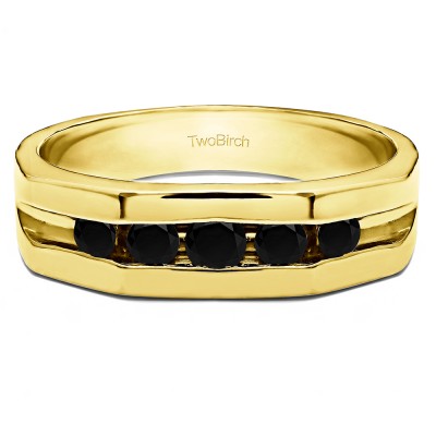 0.51 Ct. Black Five Stone Channel Set Open Ended Men's Ring in Yellow Gold